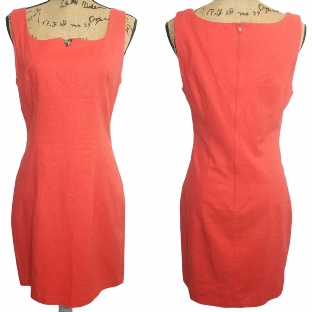 Vintage 90s afortiori Red Orange Sleeveless Linen Mini Dress